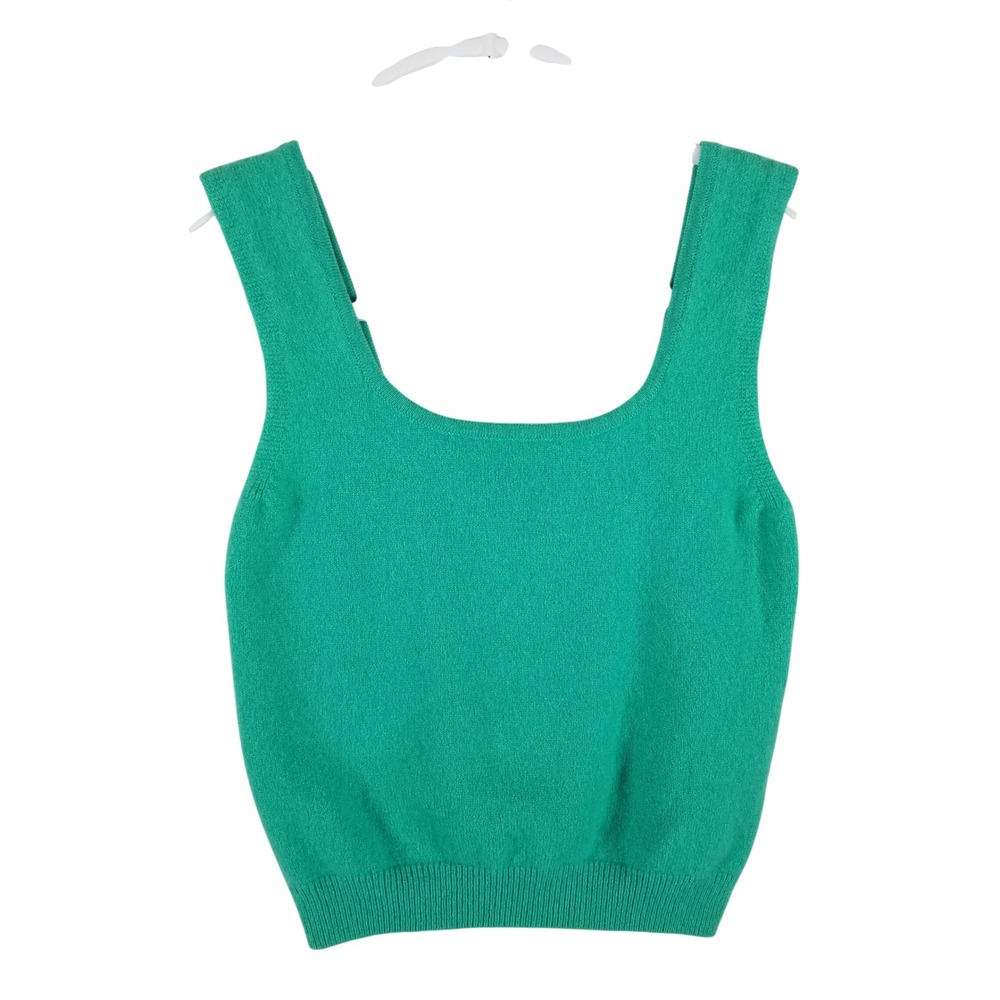 CRUSH Cashmere Knit Tank Top Women 0 Green Square Neck Cropped Luxury Sleeveless